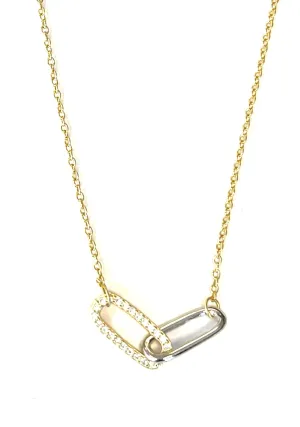 Levy Double Interlocking Oval Mixed Metal CZ Necklace
