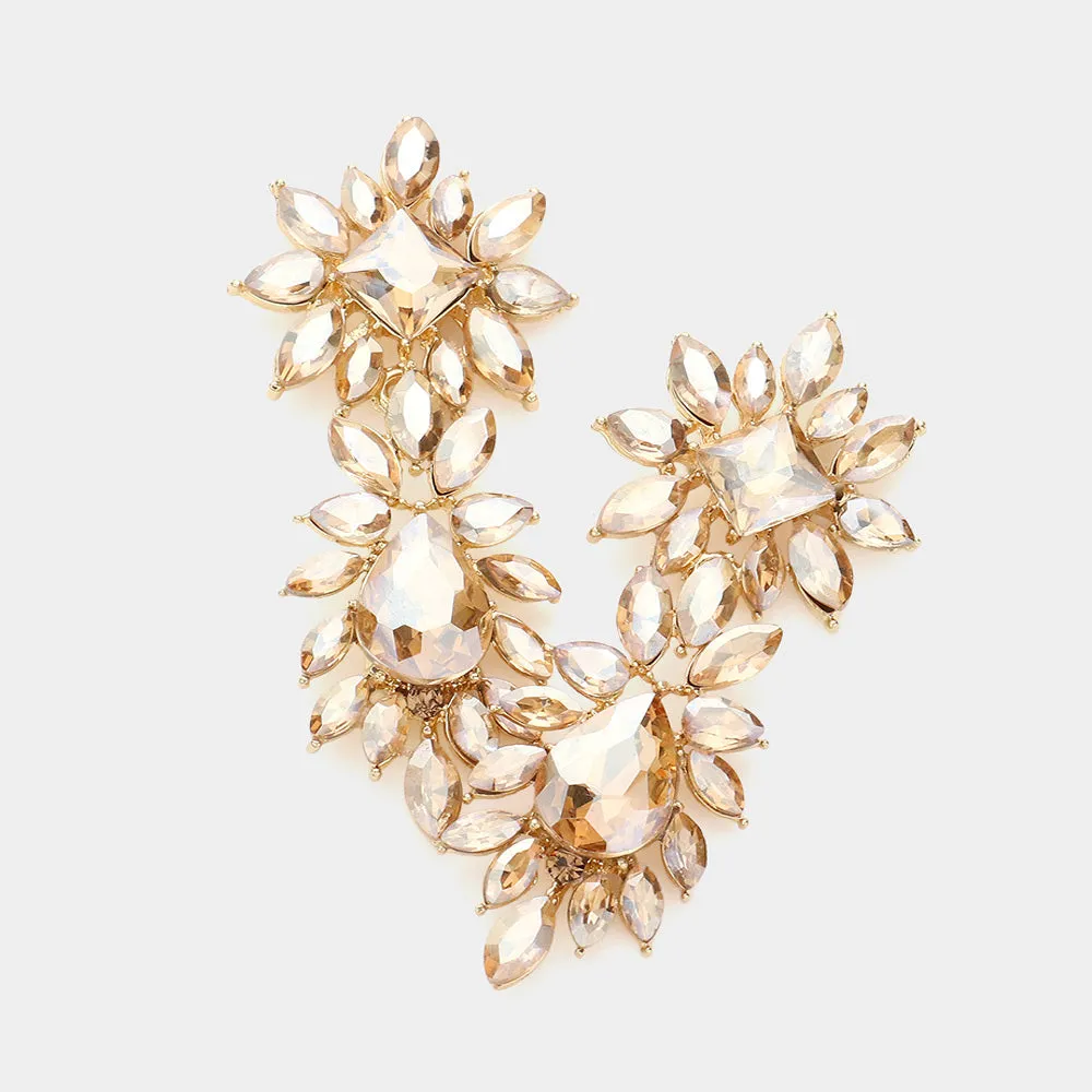 Light Topaz Square and Teardrop Stone Dangle Earrings   | Prom Earrings |  606386