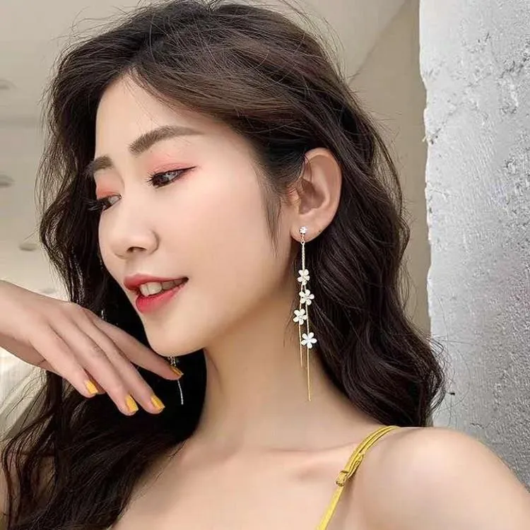 Long Flower Tassel Earrings