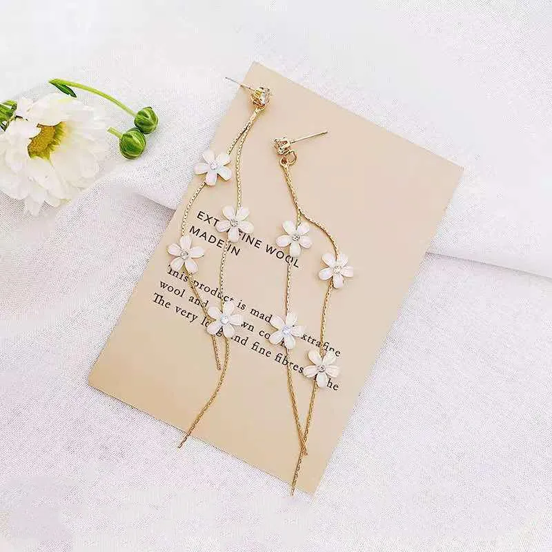Long Flower Tassel Earrings