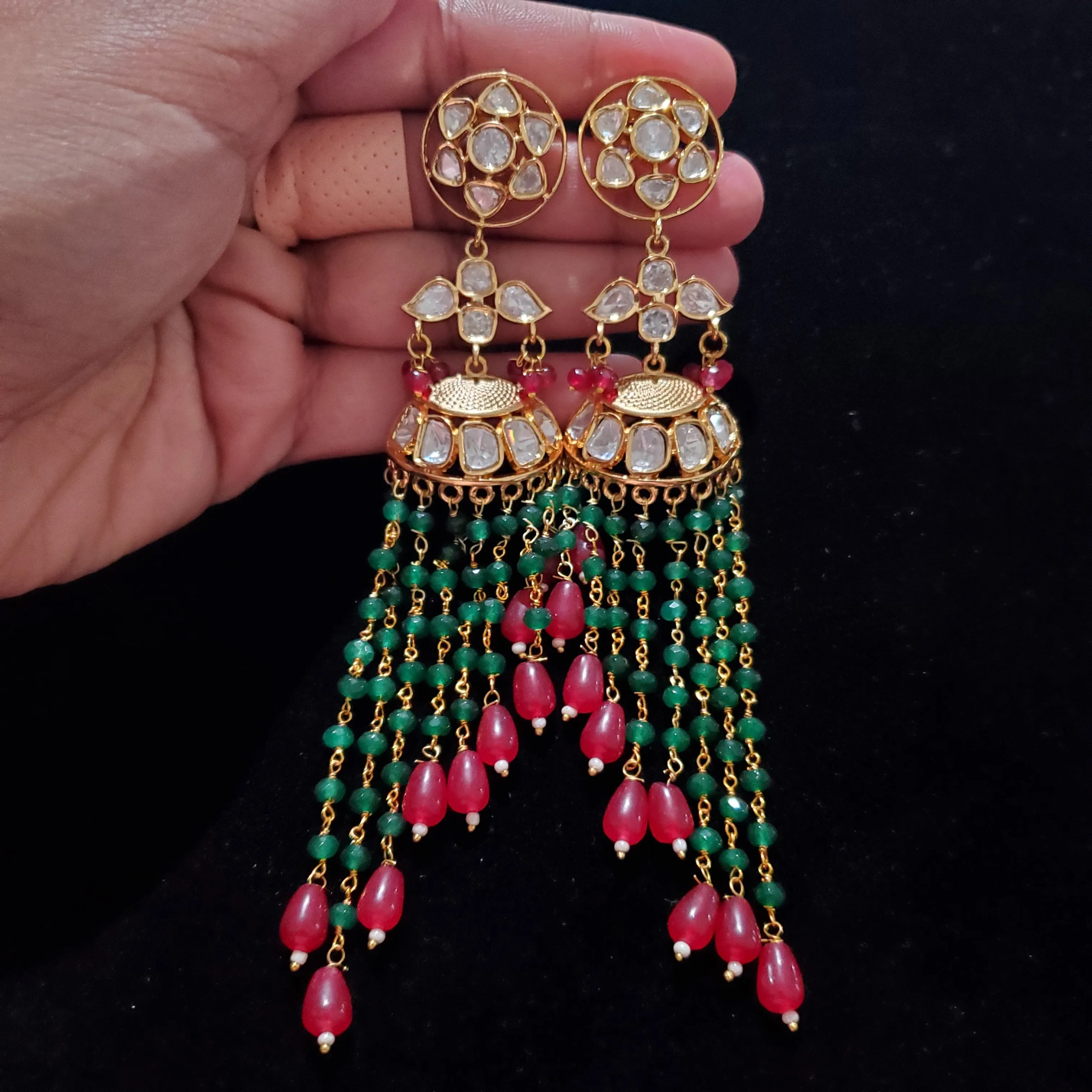 Long Polki Tassel Earrings