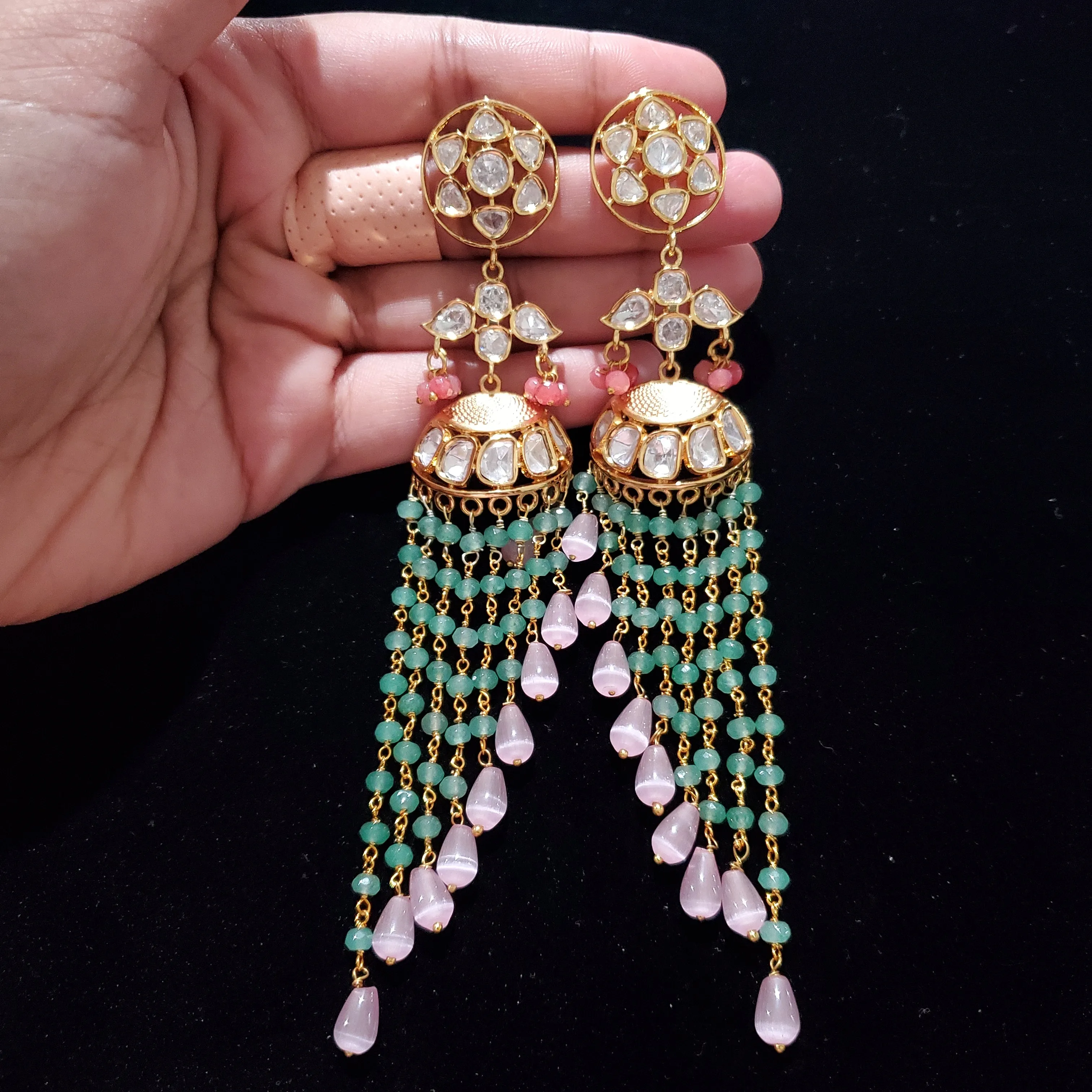 Long Polki Tassel Earrings