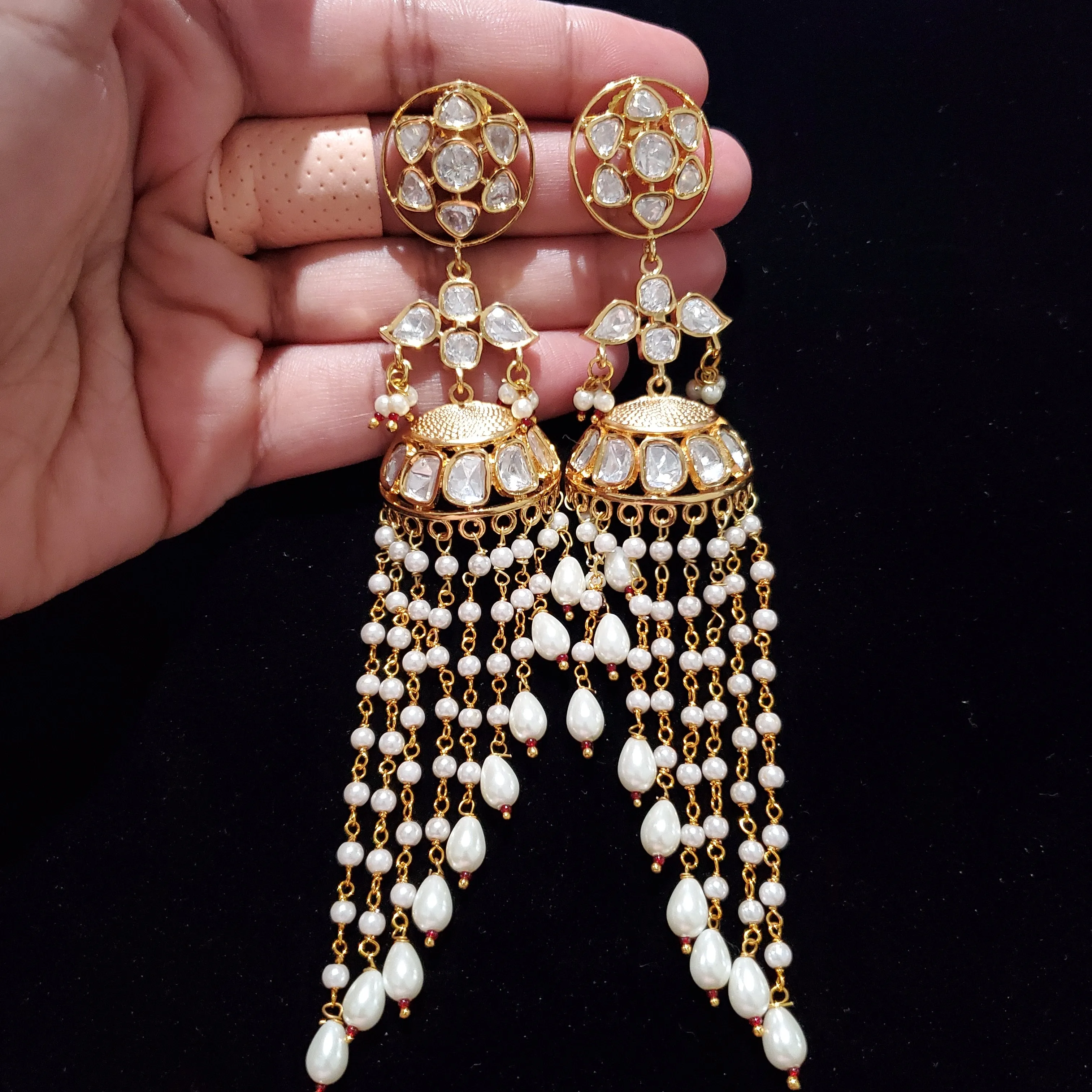 Long Polki Tassel Earrings