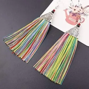 Long Tassel Earrings - African thread drop Earrings, tropical casual