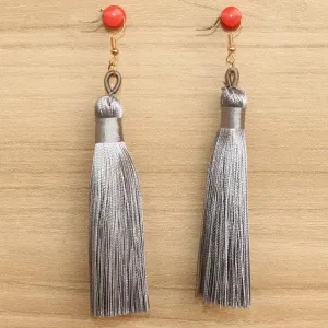 Long Tassel Earrings Grey