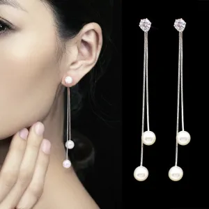 Long Tassel Simulated Pearl Drop Earrings