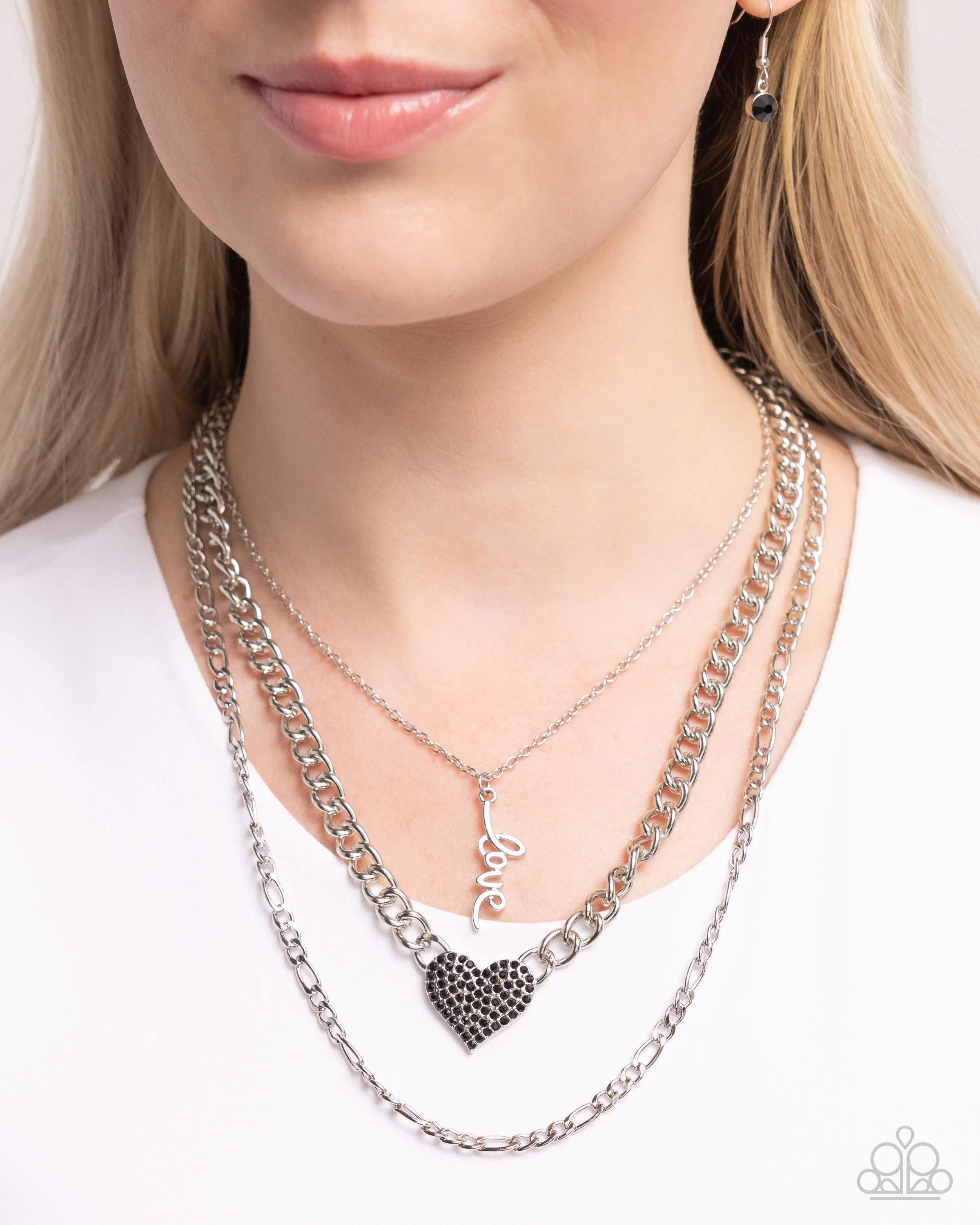 Luxurious Love - Black - Rhinestone Encrusted "Love" Tiered Paparazzi Short Necklace