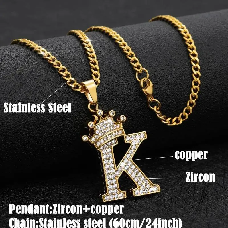 Luxury Modern Crystal Zircon Alphabet Pendant Necklaces For Women and Men With Crown Initial Letter Necklace Hip Hop Gold Chain Jewelry  Diamond Necklace