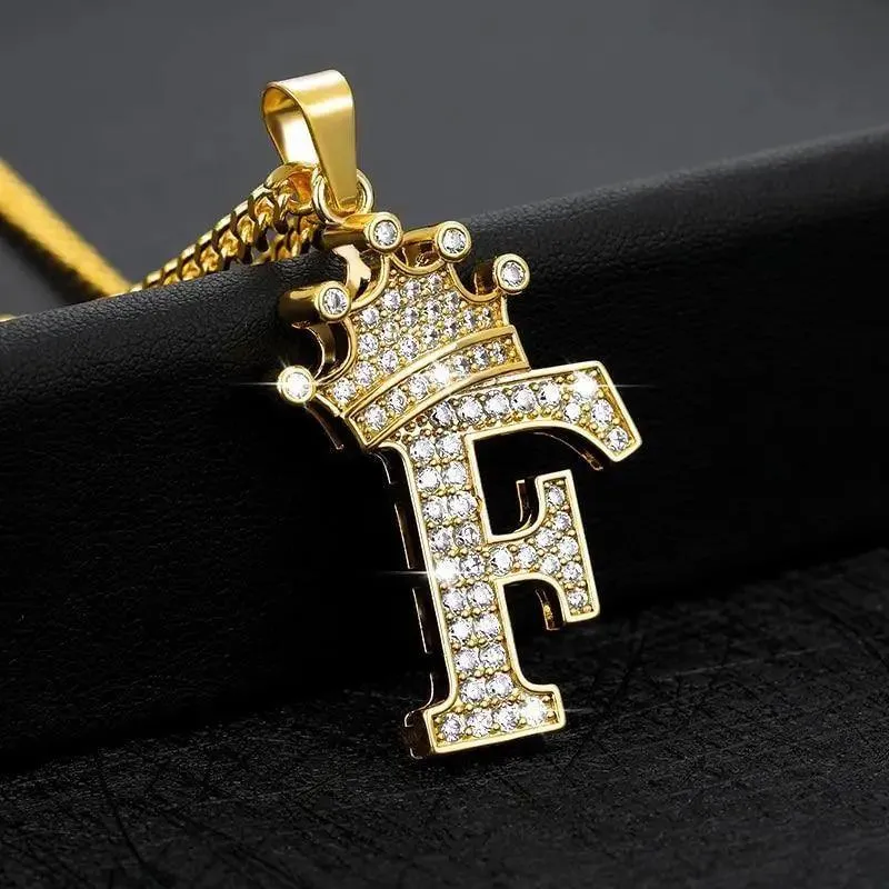 Luxury Modern Crystal Zircon Alphabet Pendant Necklaces For Women and Men With Crown Initial Letter Necklace Hip Hop Gold Chain Jewelry  Diamond Necklace