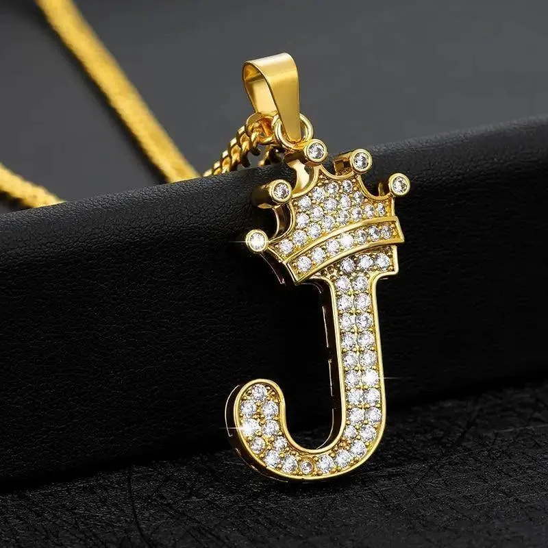 Luxury Modern Crystal Zircon Alphabet Pendant Necklaces For Women and Men With Crown Initial Letter Necklace Hip Hop Gold Chain Jewelry  Diamond Necklace