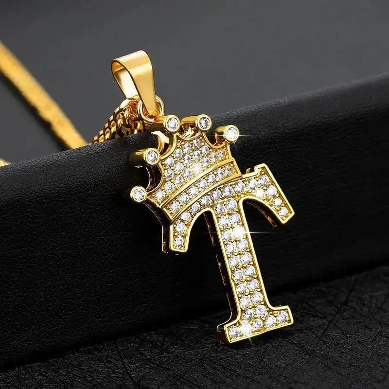 Luxury Modern Crystal Zircon Alphabet Pendant Necklaces For Women and Men With Crown Initial Letter Necklace Hip Hop Gold Chain Jewelry  Diamond Necklace