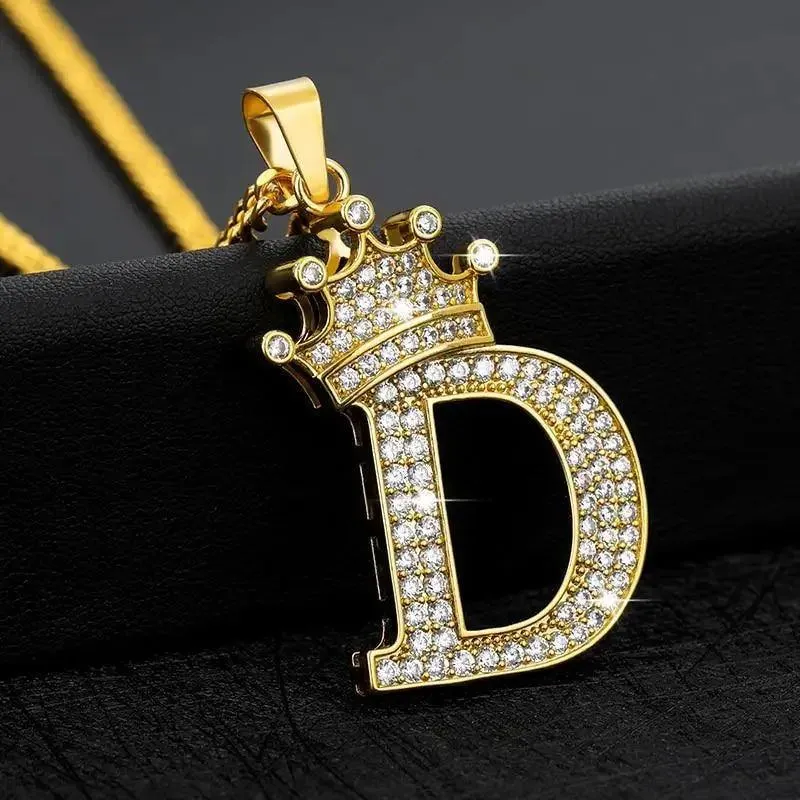 Luxury Modern Crystal Zircon Alphabet Pendant Necklaces For Women and Men With Crown Initial Letter Necklace Hip Hop Gold Chain Jewelry  Diamond Necklace