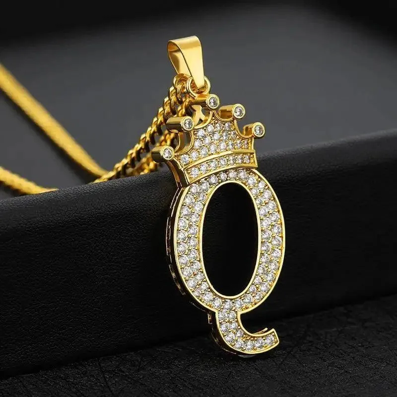 Luxury Modern Crystal Zircon Alphabet Pendant Necklaces For Women and Men With Crown Initial Letter Necklace Hip Hop Gold Chain Jewelry  Diamond Necklace