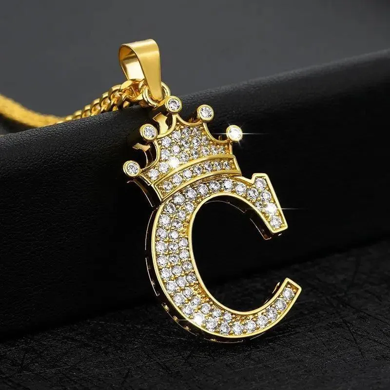Luxury Modern Crystal Zircon Alphabet Pendant Necklaces For Women and Men With Crown Initial Letter Necklace Hip Hop Gold Chain Jewelry  Diamond Necklace
