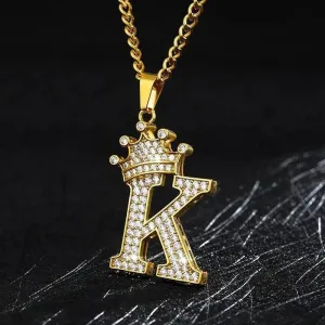 Luxury Modern Crystal Zircon Alphabet Pendant Necklaces For Women and Men With Crown Initial Letter Necklace Hip Hop Gold Chain Jewelry  Diamond Necklace