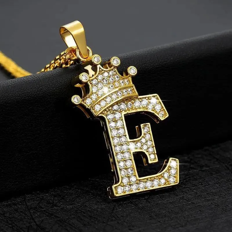 Luxury Modern Crystal Zircon Alphabet Pendant Necklaces For Women and Men With Crown Initial Letter Necklace Hip Hop Gold Chain Jewelry  Diamond Necklace