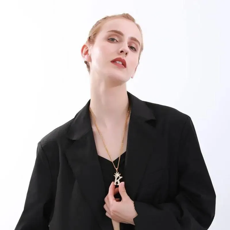 Luxury Modern Crystal Zircon Alphabet Pendant Necklaces For Women and Men With Crown Initial Letter Necklace Hip Hop Gold Chain Jewelry  Diamond Necklace