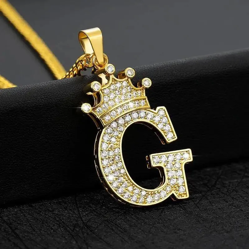 Luxury Modern Crystal Zircon Alphabet Pendant Necklaces For Women and Men With Crown Initial Letter Necklace Hip Hop Gold Chain Jewelry  Diamond Necklace
