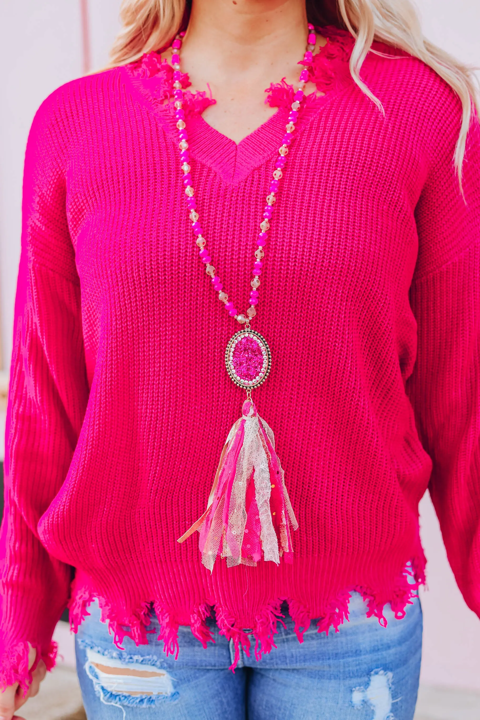 Madi Tassel Necklace - Fuchsia
