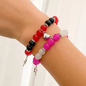 Magnetic Star Heart Charm Agate Matching Bracelet Set