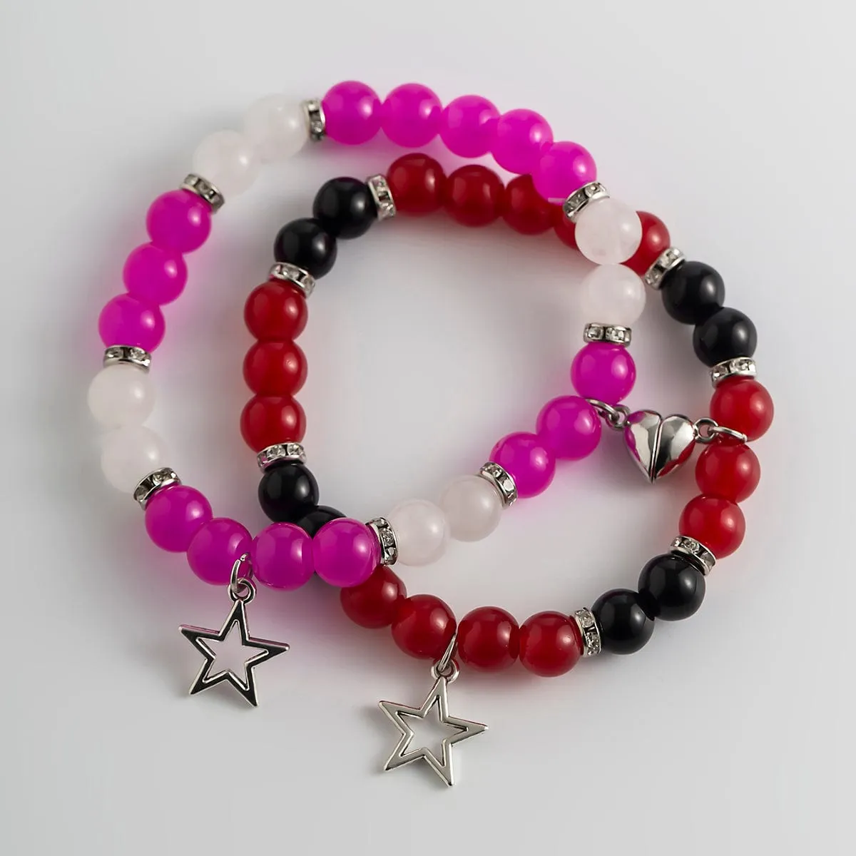 Magnetic Star Heart Charm Agate Matching Bracelet Set