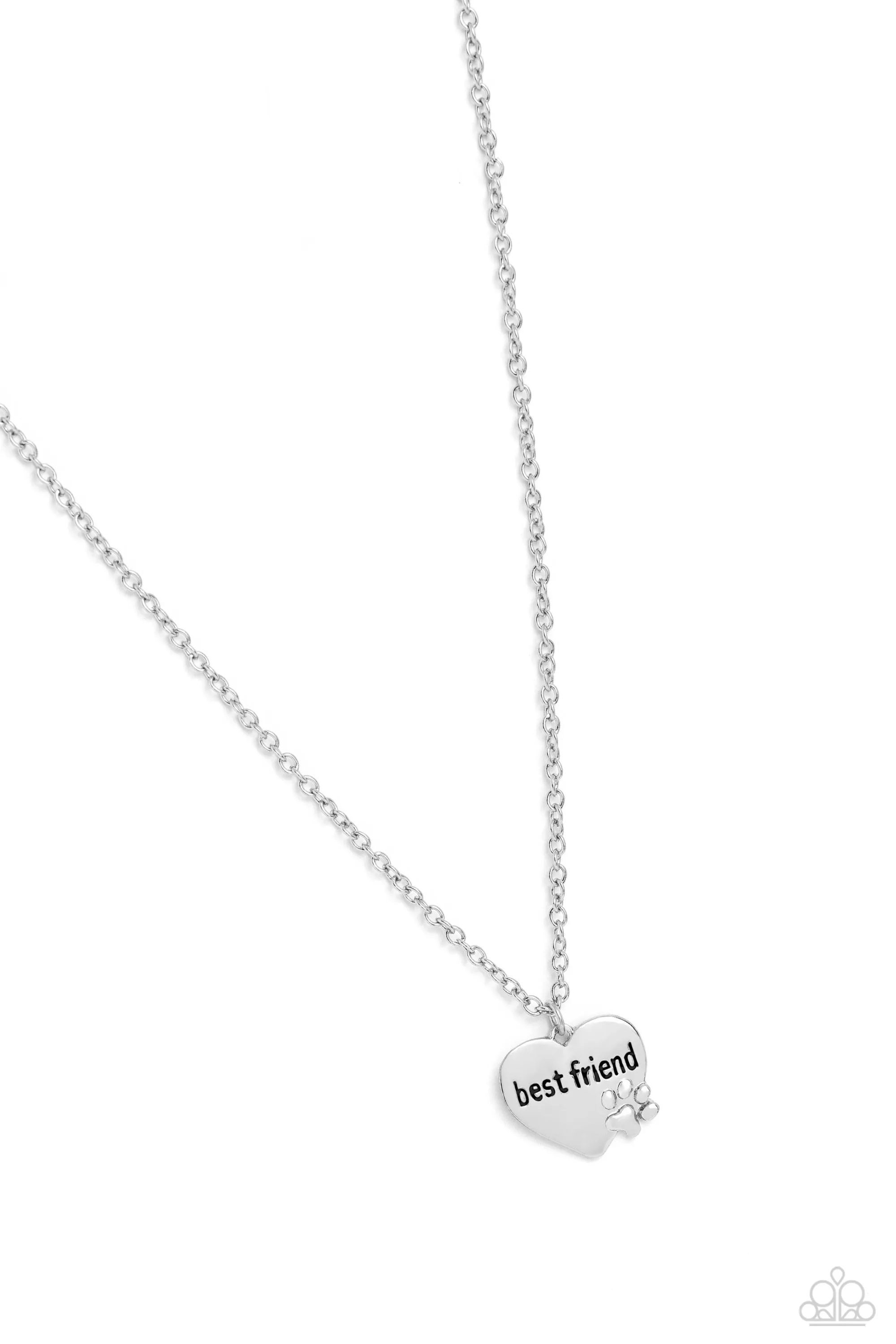 Man's Best Friend - Silver - Paw Print Heart Paparazzi Short Necklace
