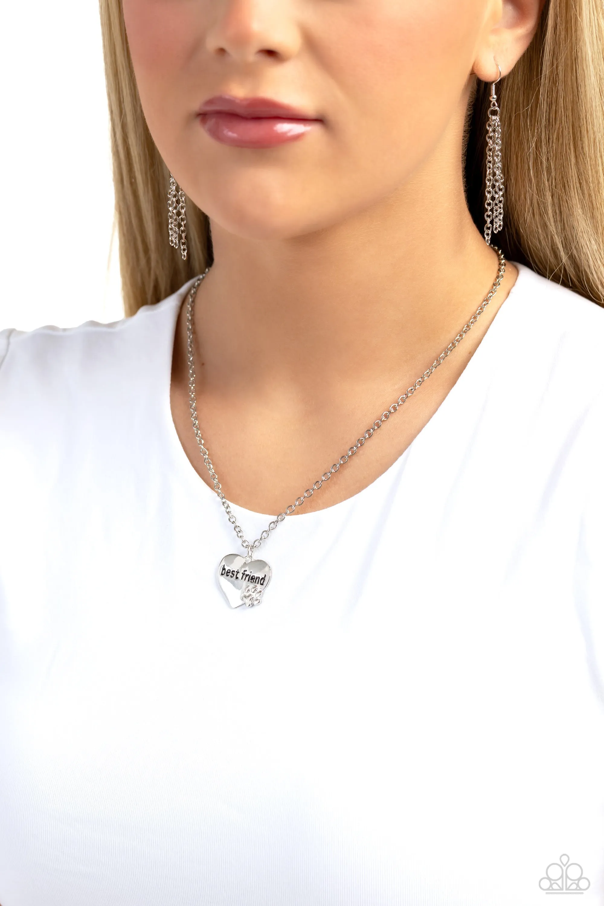 Man's Best Friend - Silver - Paw Print Heart Paparazzi Short Necklace