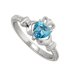 MARCH Birthstone Sterling Silver Claddagh Ring S-S21062-3