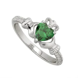 MAY Birthstone Sterling Silver Claddagh Ring S-S21062-5
