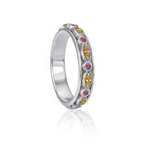 Meditation Ring Solar Sterling Silver Tourmaline and Citrine Gemstones Spinning Ring