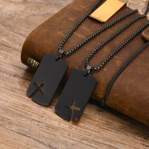 Mens Black Dog Tag Necklaces with Cubic Zirconia