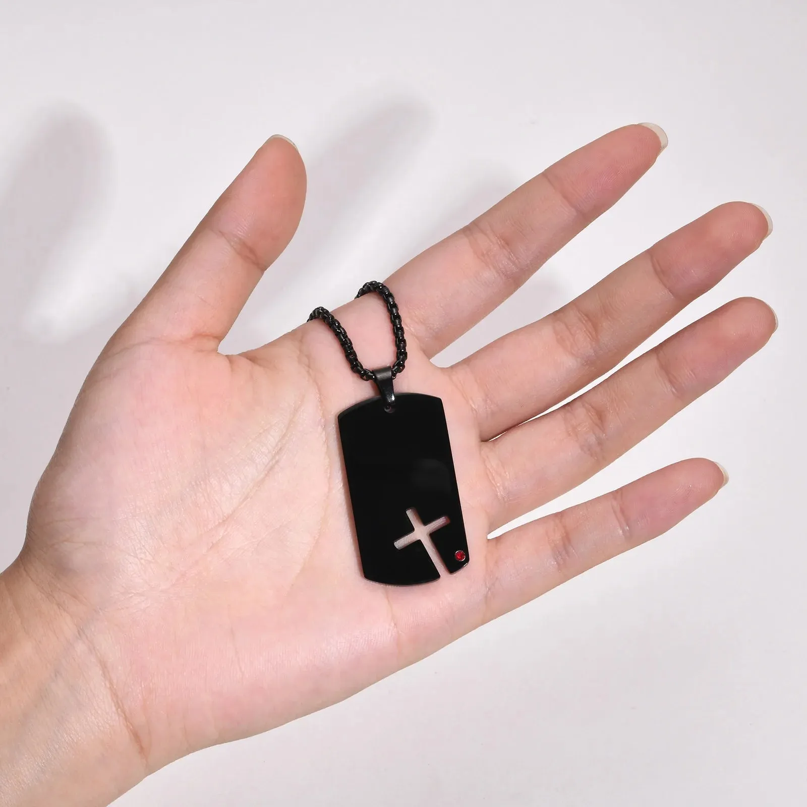 Mens Black Dog Tag Necklaces with Cubic Zirconia