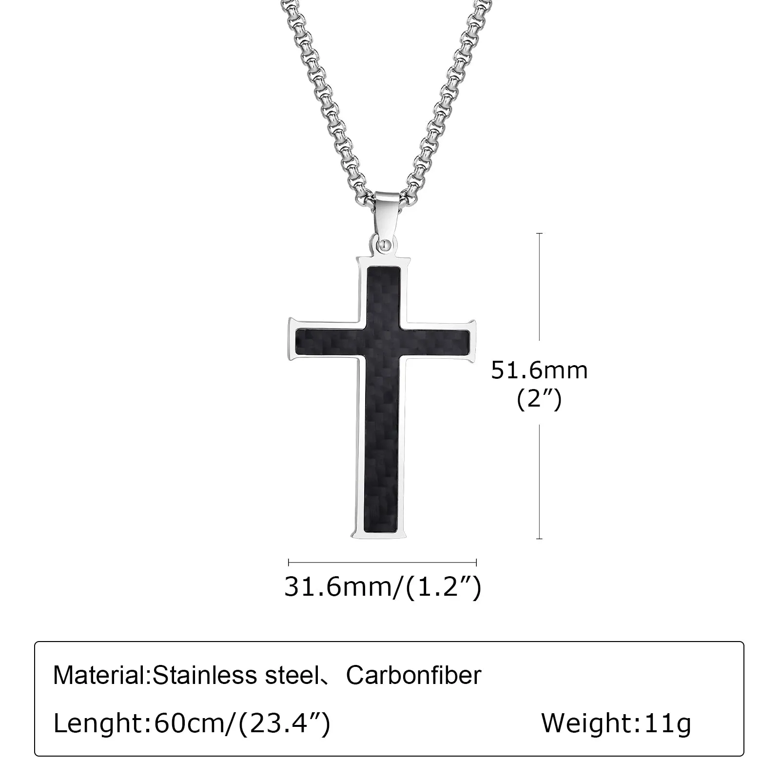 Mens Cross Necklaces,Black Color Carbon Fiber Pendant,Wood Cross Pendant