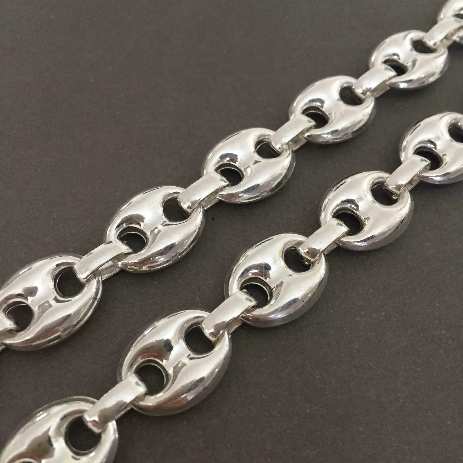 Mens Mariner Puffed Link Chain Necklaces 12mm 42GR 925 Silver Sterling 22 inch