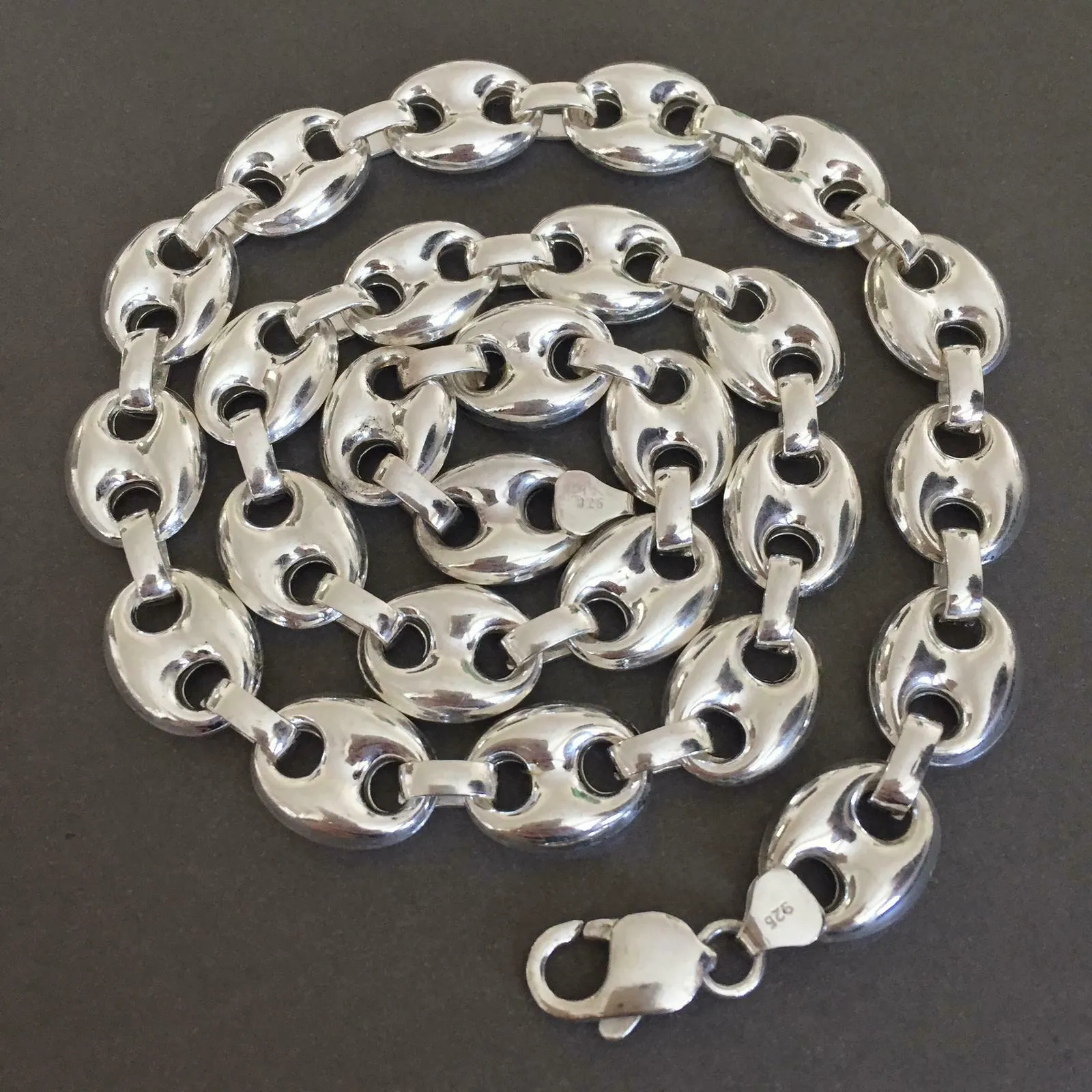 Mens Mariner Puffed Link Chain Necklaces 12mm 42GR 925 Silver Sterling 22 inch