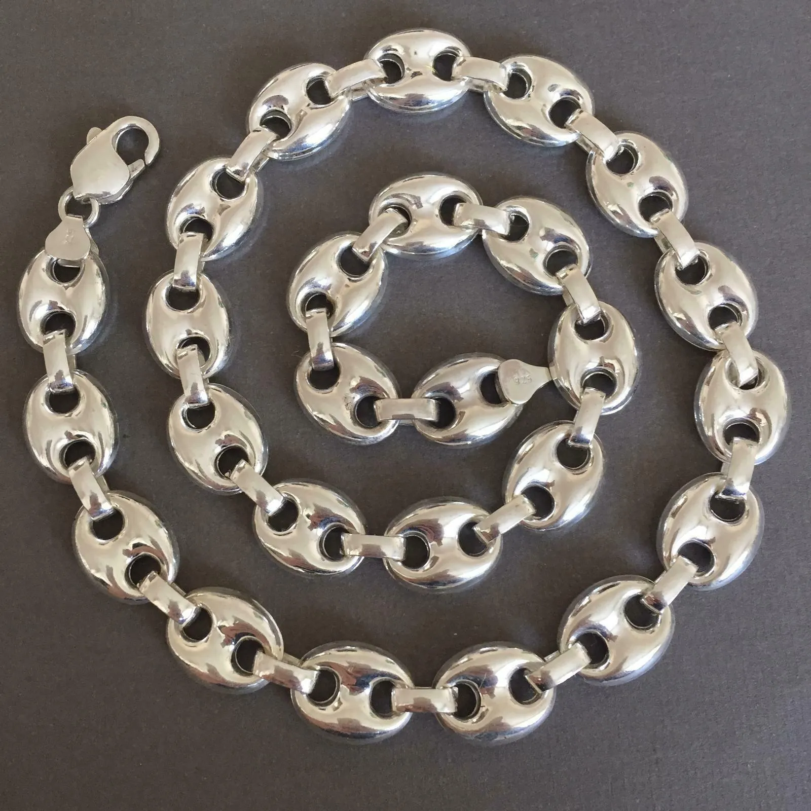 Mens Mariner Puffed Link Chain Necklaces 12mm 42GR 925 Silver Sterling 22 inch