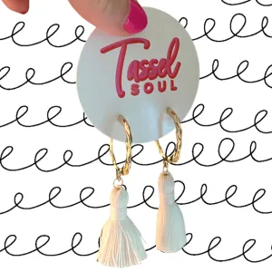 Michelle Tassel Hoop Earrings - White