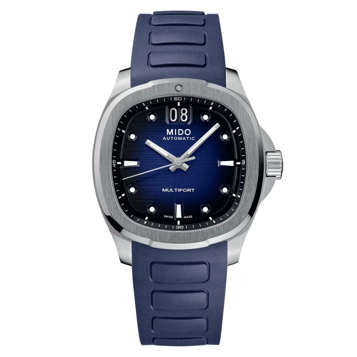 MIDO MULTIFORT TV BIG DATE BLUE ON RUBBER