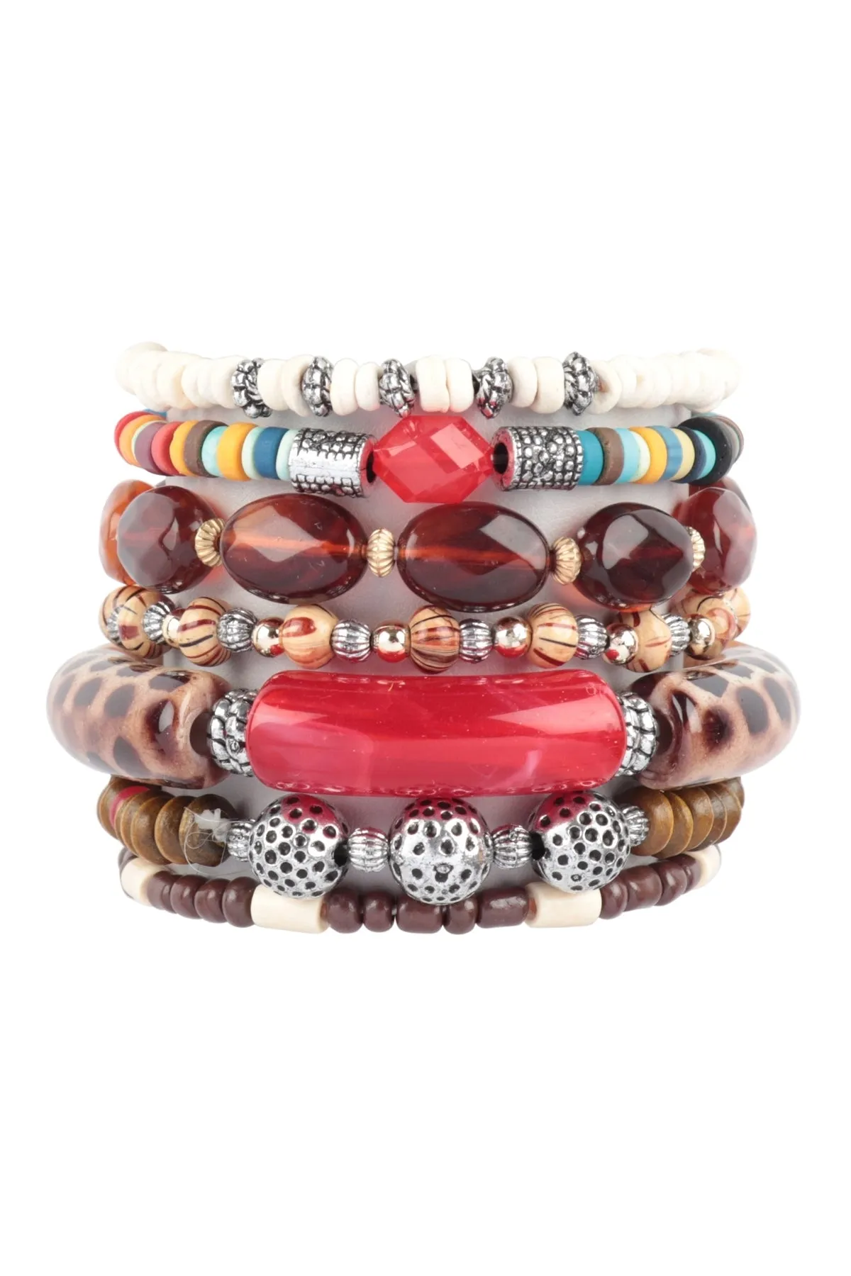 MIX BEADS WOOD, TUBULAR ACRYLIC, METAL VERSATILE CHARM BRACELET SET