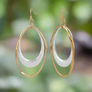 Mixed Metal Double Oval Dangle Earrings