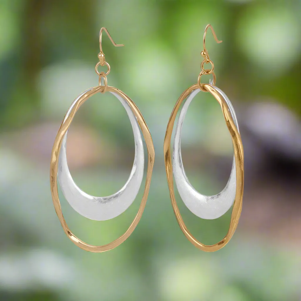Mixed Metal Double Oval Dangle Earrings