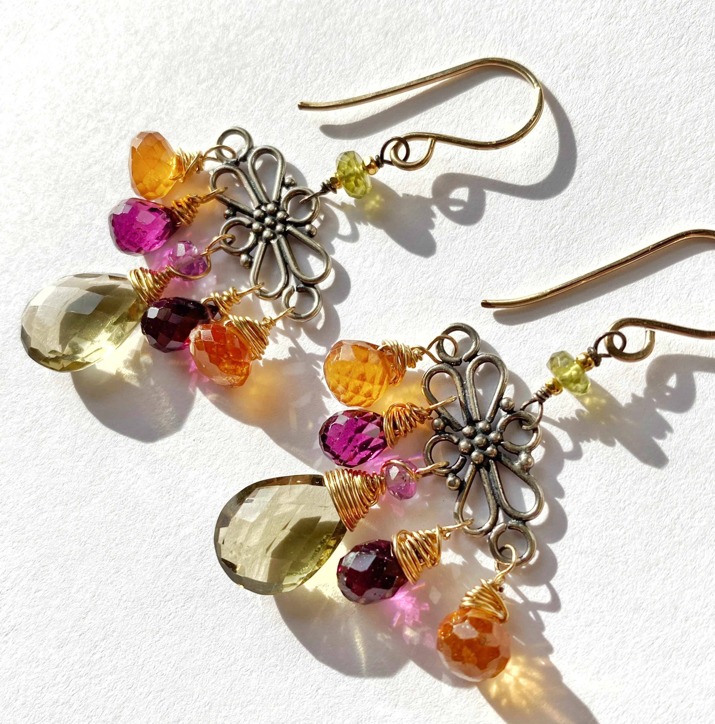 Mixed Metal Hessonite Garnet Dangle Earrings
