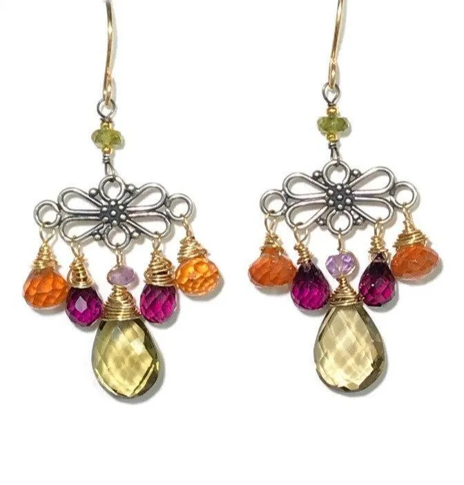 Mixed Metal Hessonite Garnet Dangle Earrings