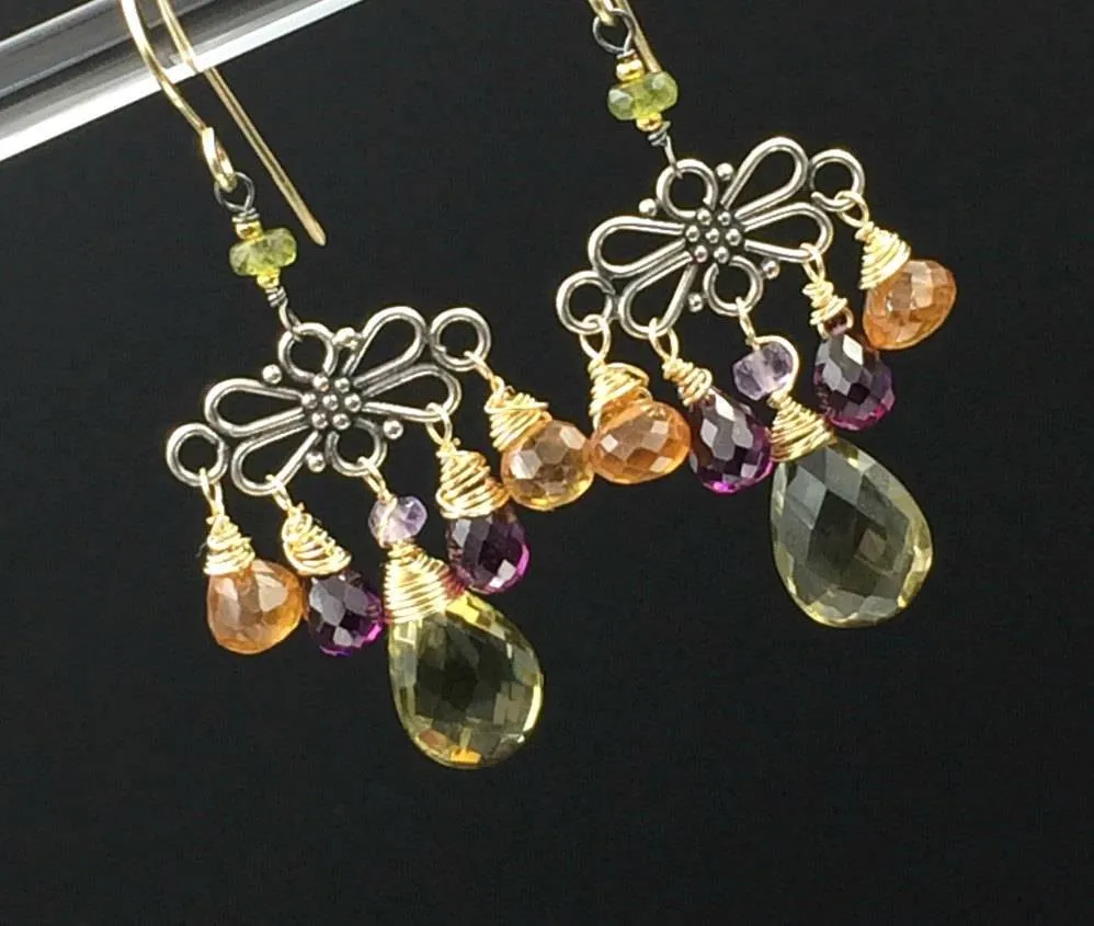 Mixed Metal Hessonite Garnet Dangle Earrings