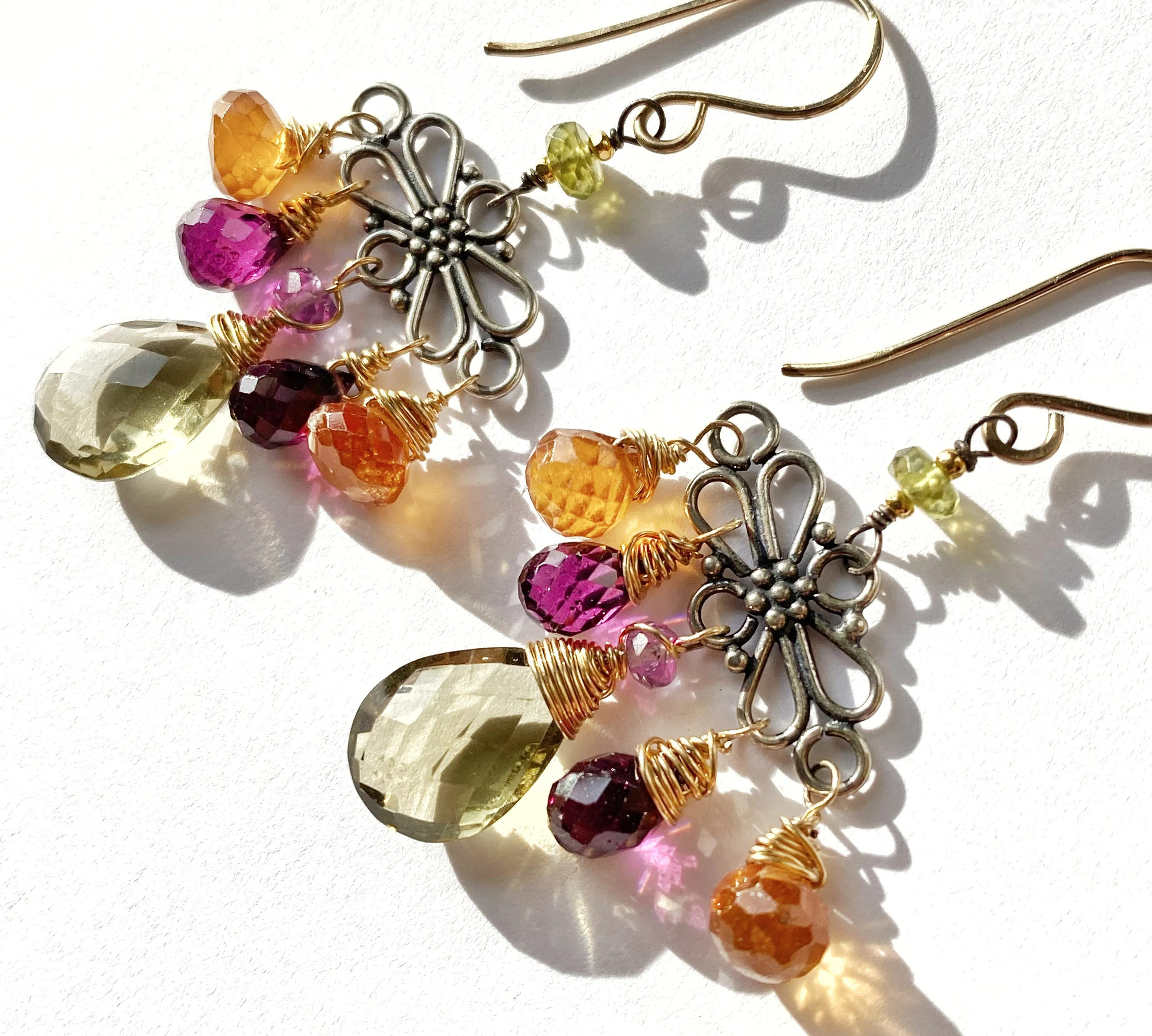 Mixed Metal Hessonite Garnet Dangle Earrings