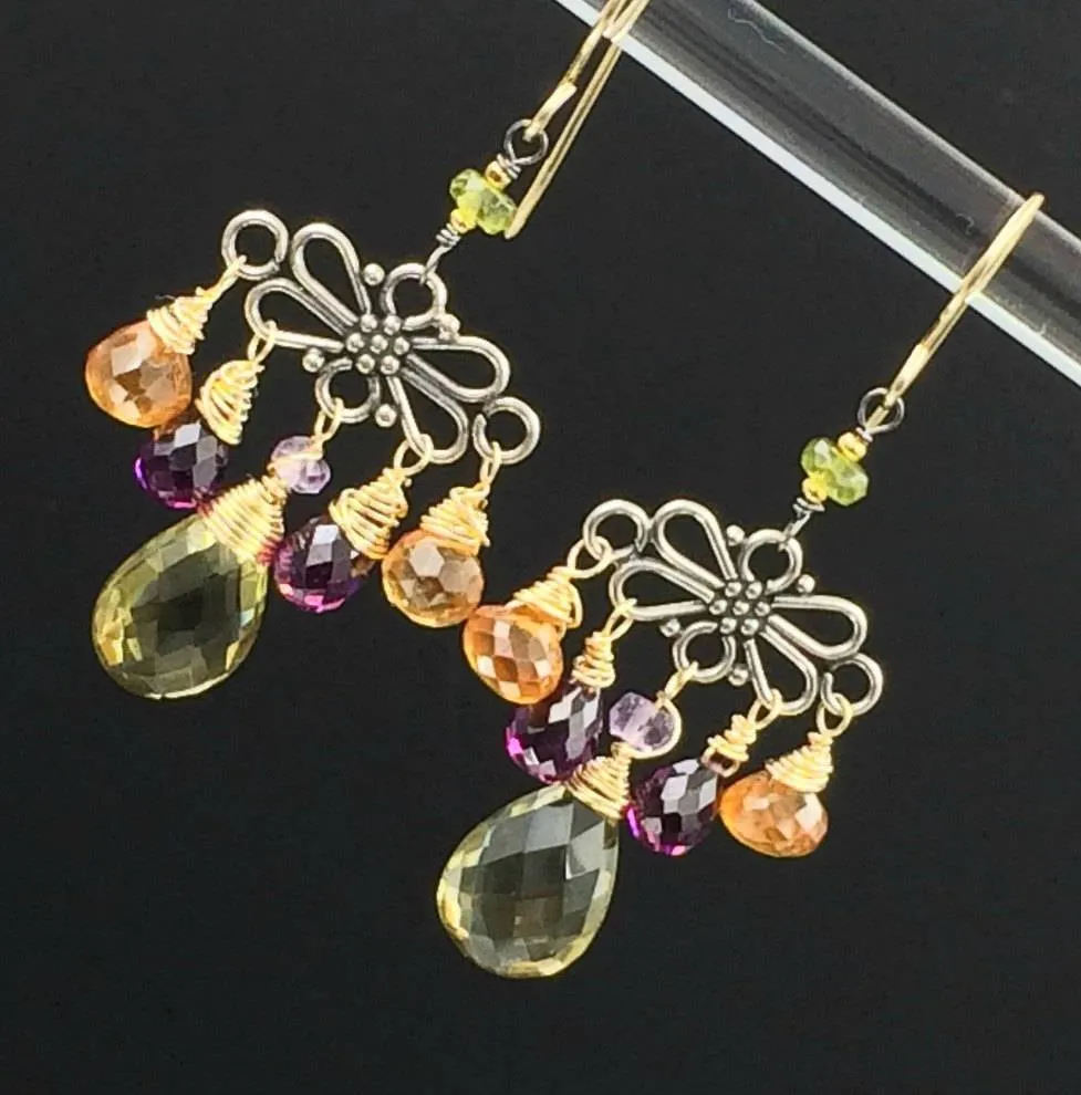 Mixed Metal Hessonite Garnet Dangle Earrings