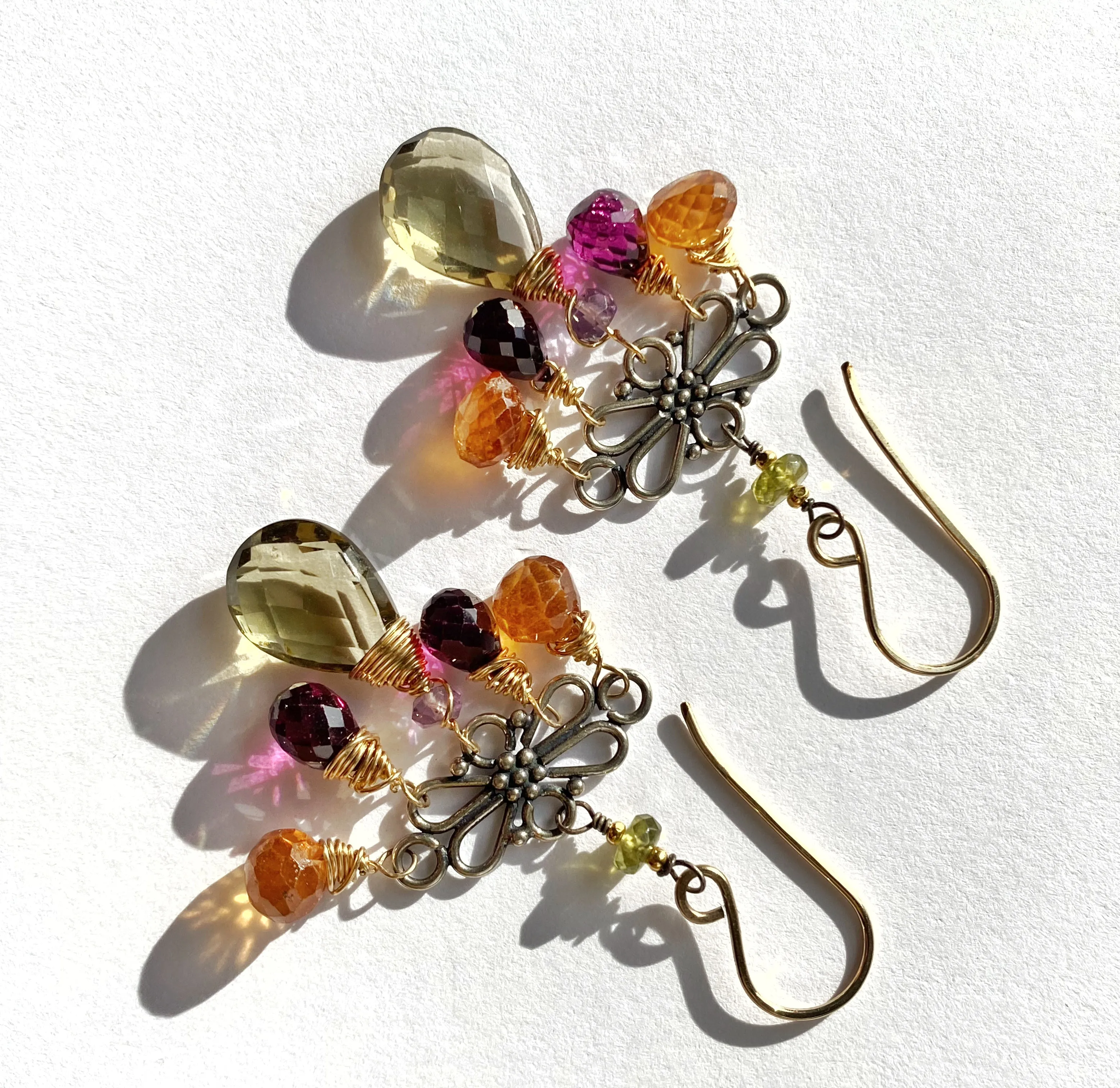 Mixed Metal Hessonite Garnet Dangle Earrings