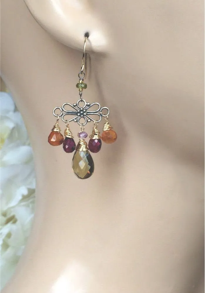 Mixed Metal Hessonite Garnet Dangle Earrings