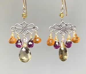 Mixed Metal Hessonite Garnet Dangle Earrings