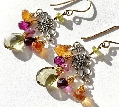 Mixed Metal Hessonite Garnet Dangle Earrings